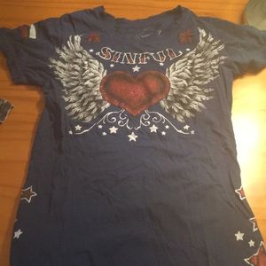 NWOT distressed look Sinful shirt